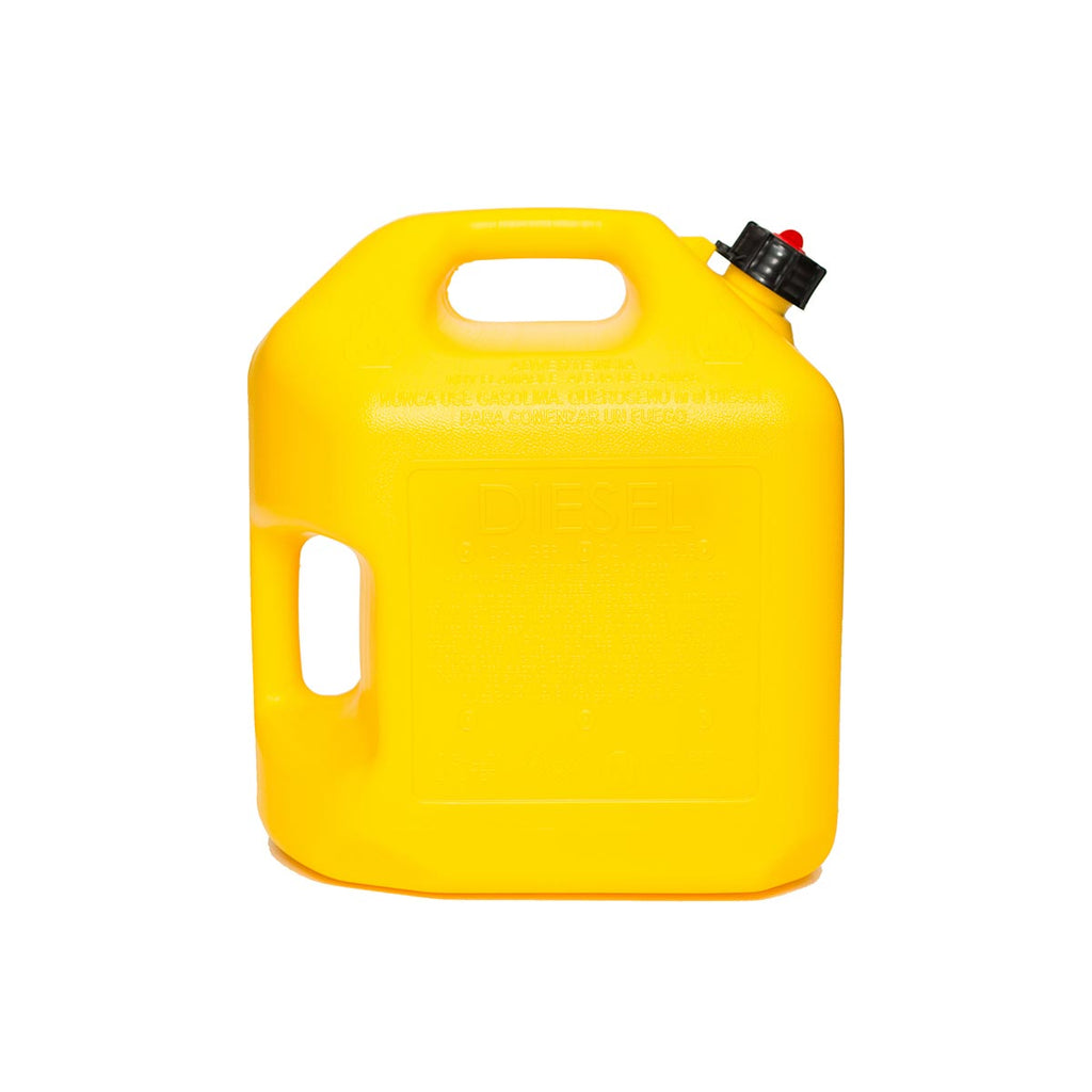 Midwest Can 8610 Safe-Flo Auto Shut Off 5 Gallon Diesel Can Yellow Plastic Fuel Container with FlameShield Safety System & Quick-Flow Spout - 1 Pack