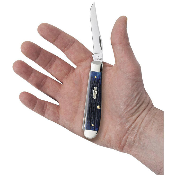 Case WR XX Pocket Knife Blue Jigged Bone Mini Trapper Item #2838 - (6207 SS) - Length Closed: 3 1/2 Inches
