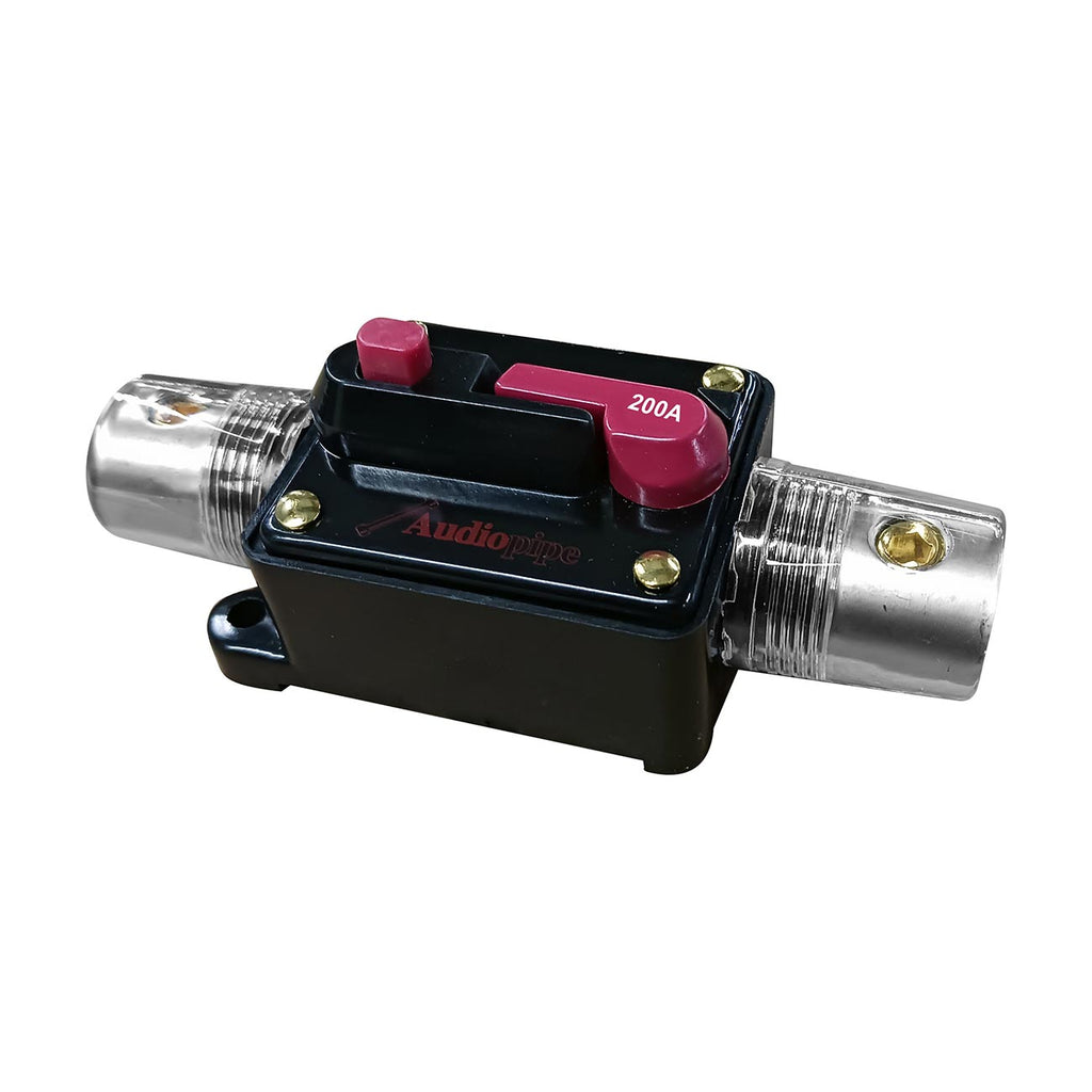 Audiopipe N5P200 200 Amp Manual Reset In‑Line Circuit Breaker – 4/8 Gauge Automotive Power Protection