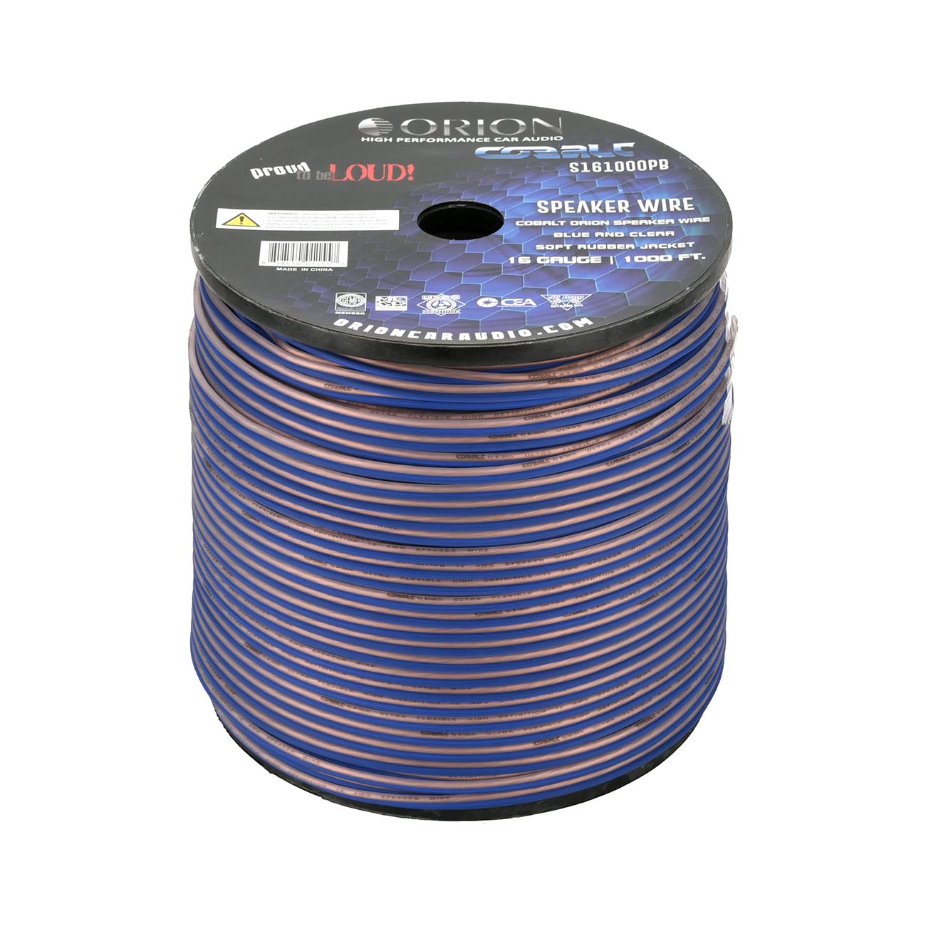 Orion Cobalt S161000PB 16 Gauge AWG (1000-Ft Blue/Clear) High Powered Car Speaker Wire Roll, Surround Sound, Home Theater Speakers, RV Audio | 2x16 Gauge Speaker Cable/Wire Roll