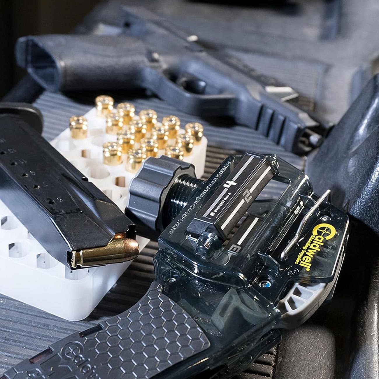Caldwell Universal Pistol Loader with Adjustable Magazine Setting and Multi-Caliber Operation for Easy Loading Single and Double Stack Magazines for Target Shooting, Competition, and Range