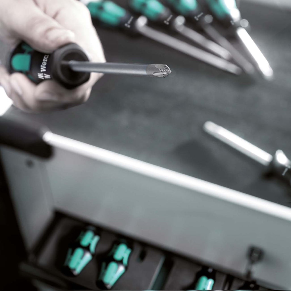Wera - 5105650001 Kraftform Plus 334/6 Screwdriver Set with Rack and Lasertip, 6-Pieces, Multicolor, Slotted: 6.5x150mm, 3x80mm, 4x100mm, 5.5x125. Phillips: PH1x80, PH2x100