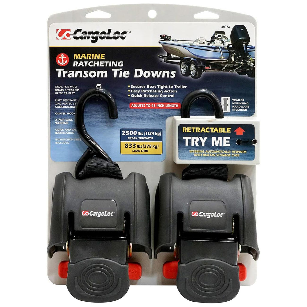 CargoLoc 89973 Retractable Transom Tie-Down, 2 Piece, One Size, Multi