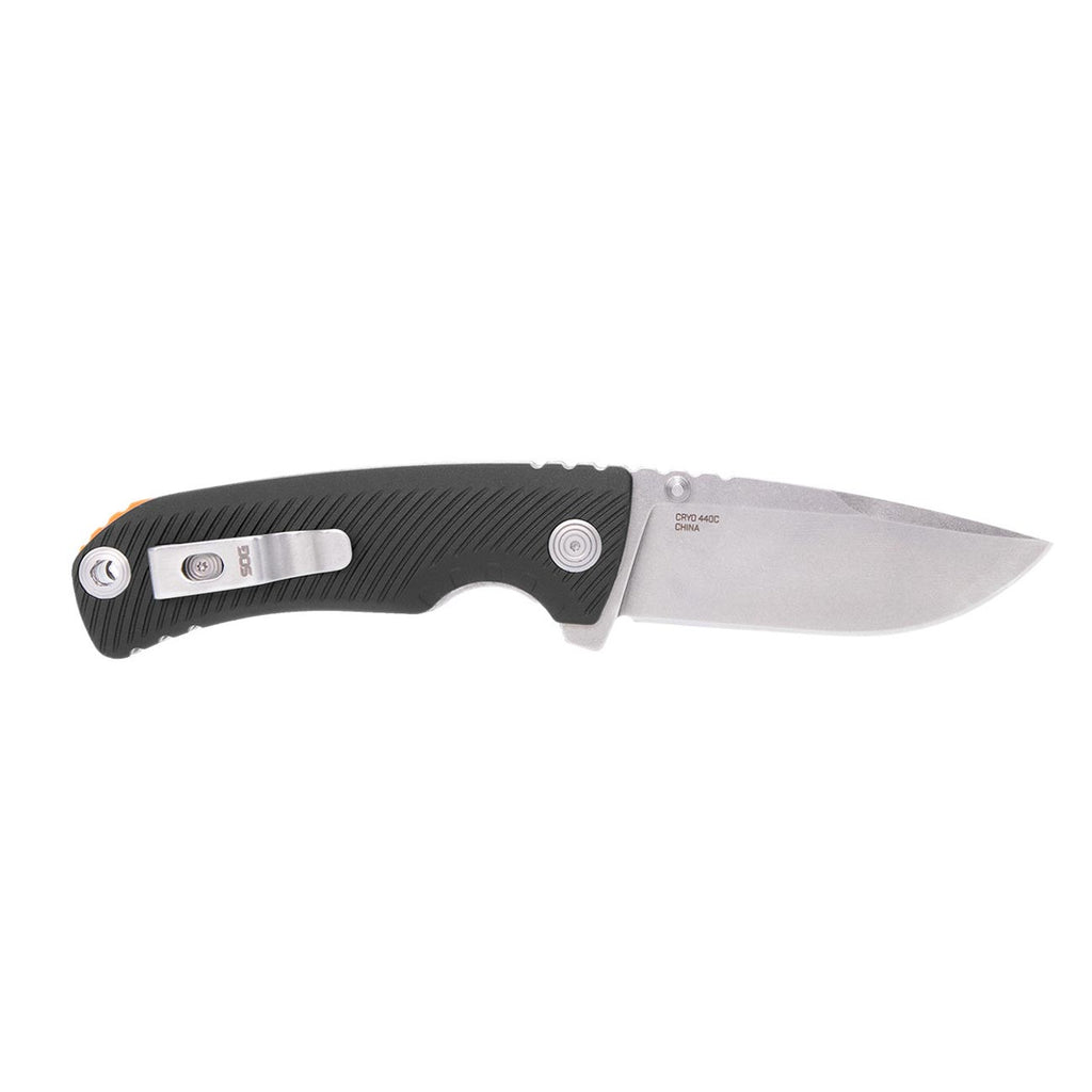 SOG Tellus ATK Outdoor Assisted Opening Frame Lock Folding Knife | Ambidextrous GRN Handle | CRYO 440C Stainless Steel Blade | Adjustable Belt Clip, Black/Blaze Orange