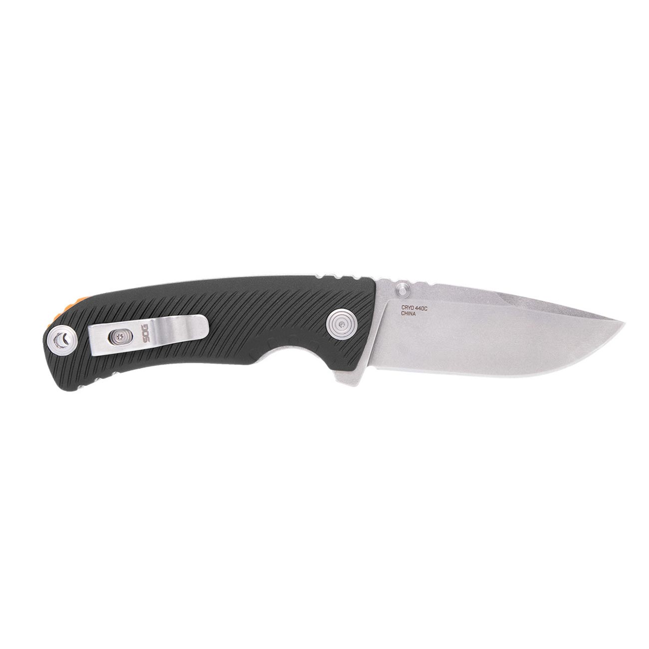 SOG Tellus ATK Outdoor Assisted Opening Frame Lock Folding Knife | Ambidextrous GRN Handle | CRYO 440C Stainless Steel Blade | Adjustable Belt Clip, Black/Blaze Orange