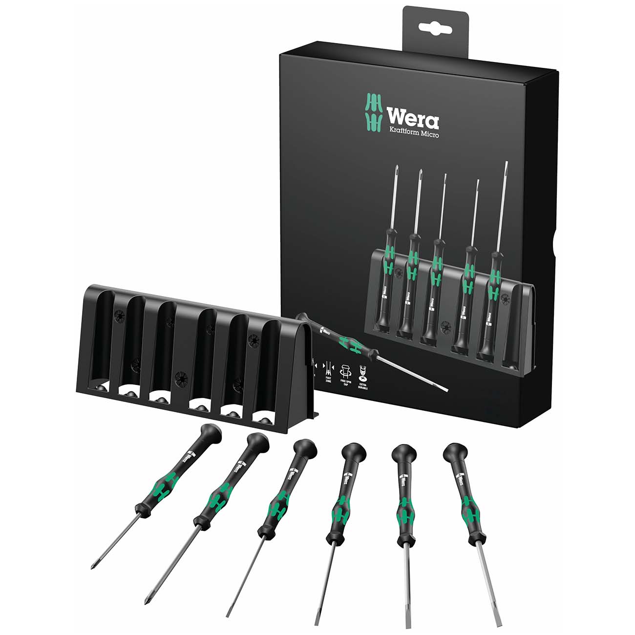 Wera 2035/6 Kraftform MicroSlotted/Phillips Electronics Screwdriver Set and Rack, 6-Piece, 05118152001