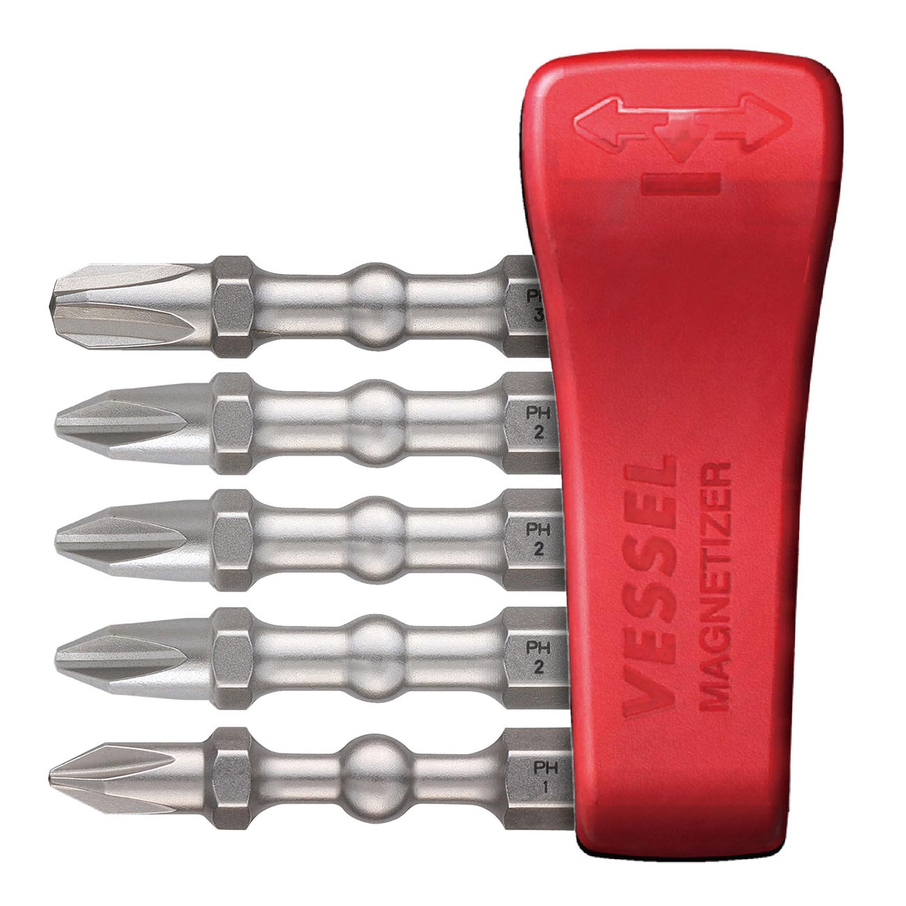 VESSEL Impact Ball Torsion Bits Assort X50 5PC with MAG Charge Holder (PH1/PH2/PH2/PH2/PH3) (IBMG50K001)