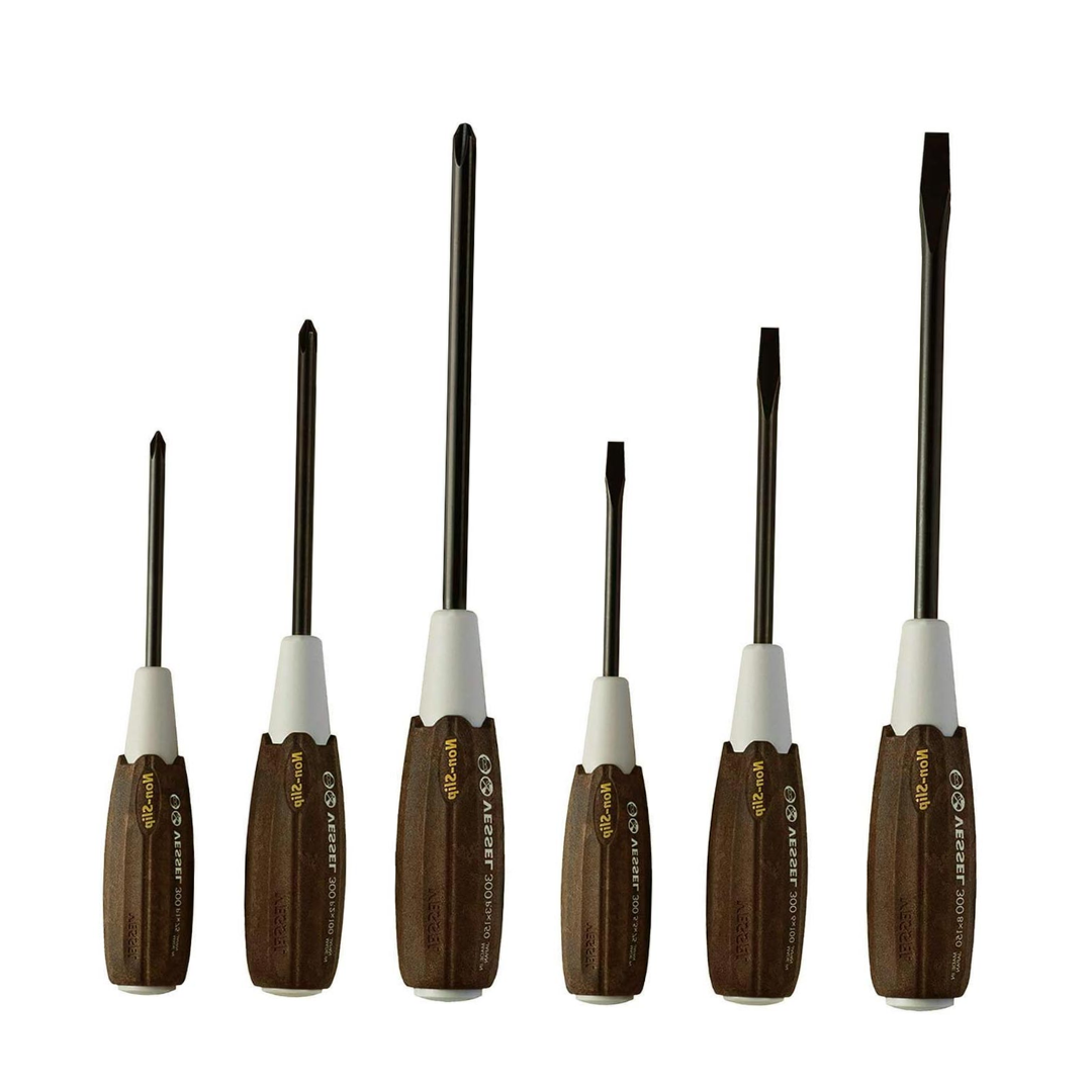 VESSEL Wood-Compo Non-Slip handle Screwdriver Made in Japan by VESSEL (6PCS SET 3006CS)