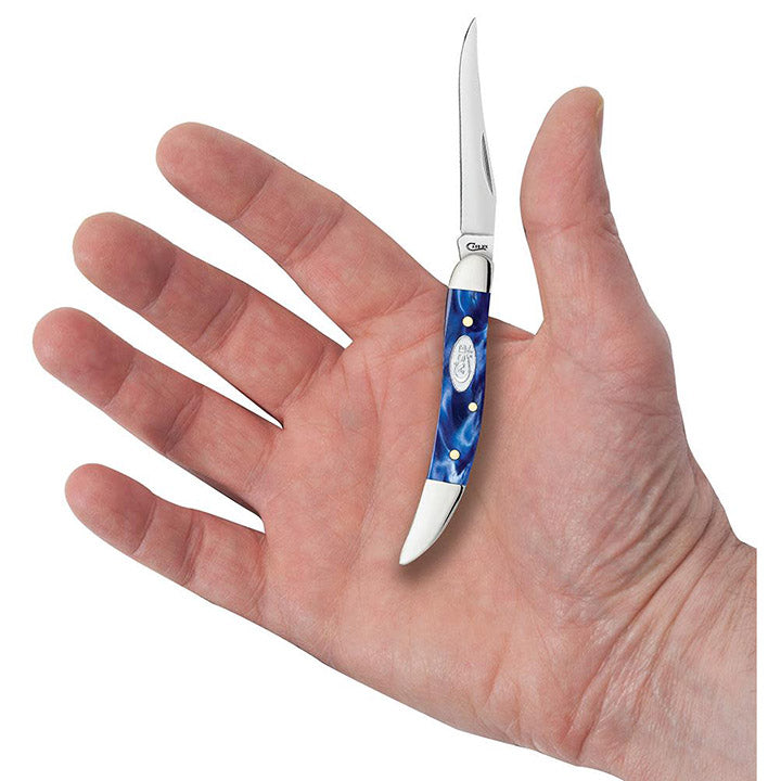 Case WR XX Pocket Knife Small Texas Toothpick Sparxx Blue Pearl Kirinite Item #23437 - (1010096 SS) - Length Closed: 3 Inches