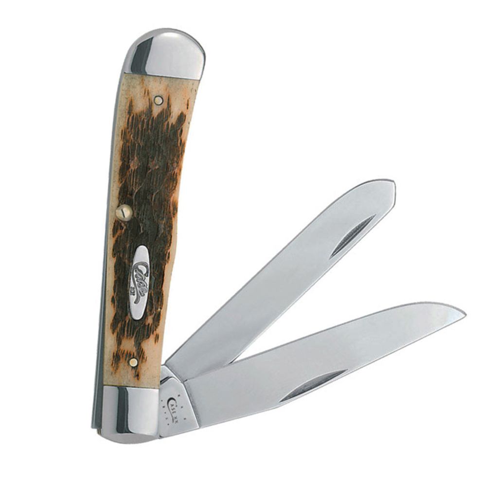 Case XX WR Pocket Knife Trapper With Genuine Bone Handle, Carbon Steel Blade(s), Length Closed: 4 1/8 Inches (Amber Bone)