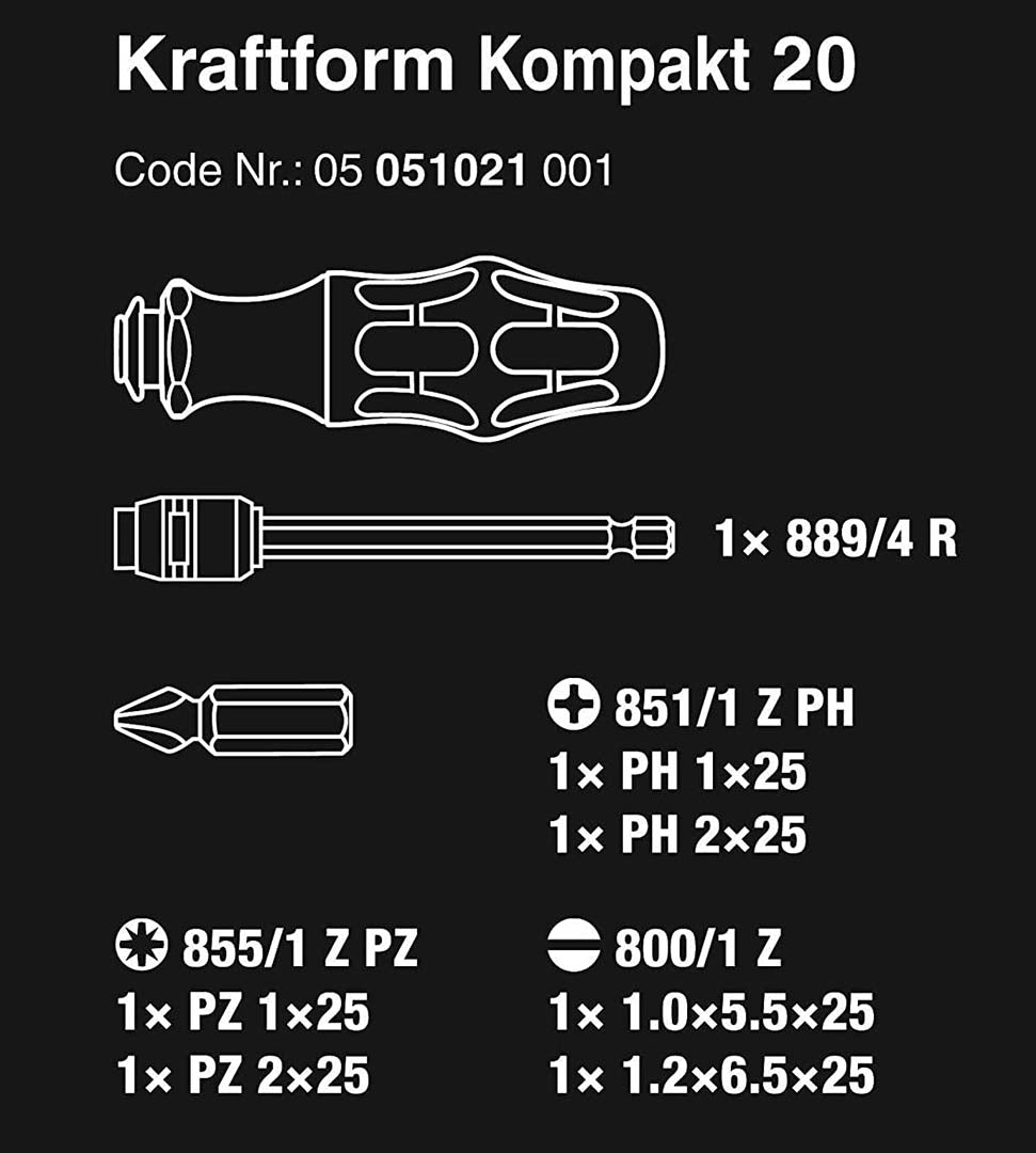 Wera - 5051021001 Kraftform Kompact 20 7-In-1 Bitholding Screwdriver with Removable Bayonet Blade (SL/PH/PZ)
