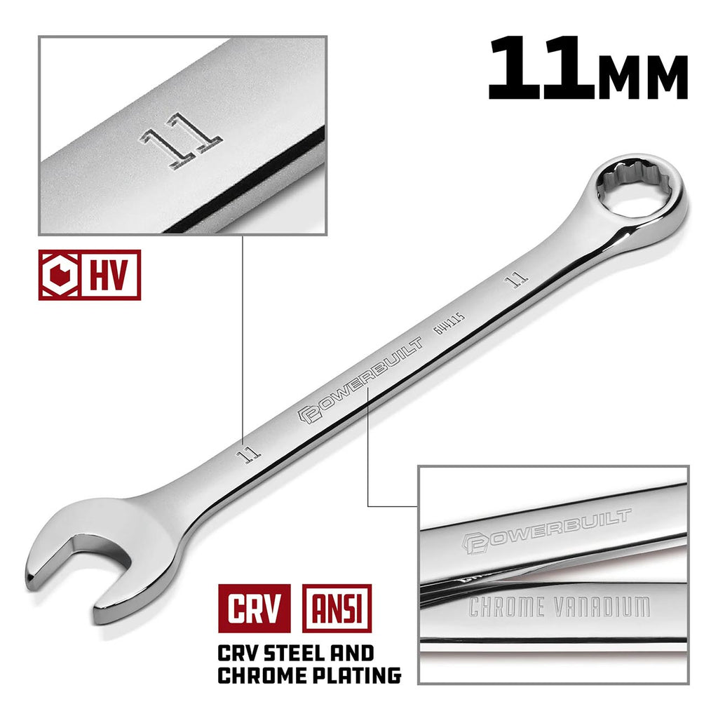 PowerBuilt 644115 11mm Metric Combination Wrench – Chrome Vanadium Fully Polished Finish