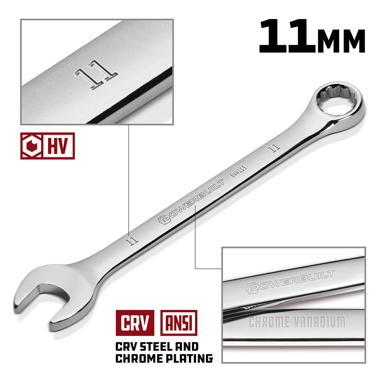 PowerBuilt 644115 11mm Metric Combination Wrench – Chrome Vanadium Fully Polished Finish