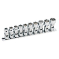 Powerbuilt 10 Piece 3/8-Inch Drive Metric Universal Joint Socket Set, 0mm to 19mm 6 Point Swivel Socket, Flex Socket Kit with Storage Rail, 641715