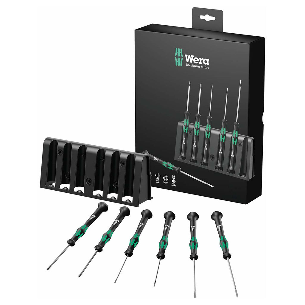 Wera - 5118150001 2035/6 A Kraftform Micro Slotted/Phillips Electronics Screwdriver Set and Rack, Multi, 6-Pieces