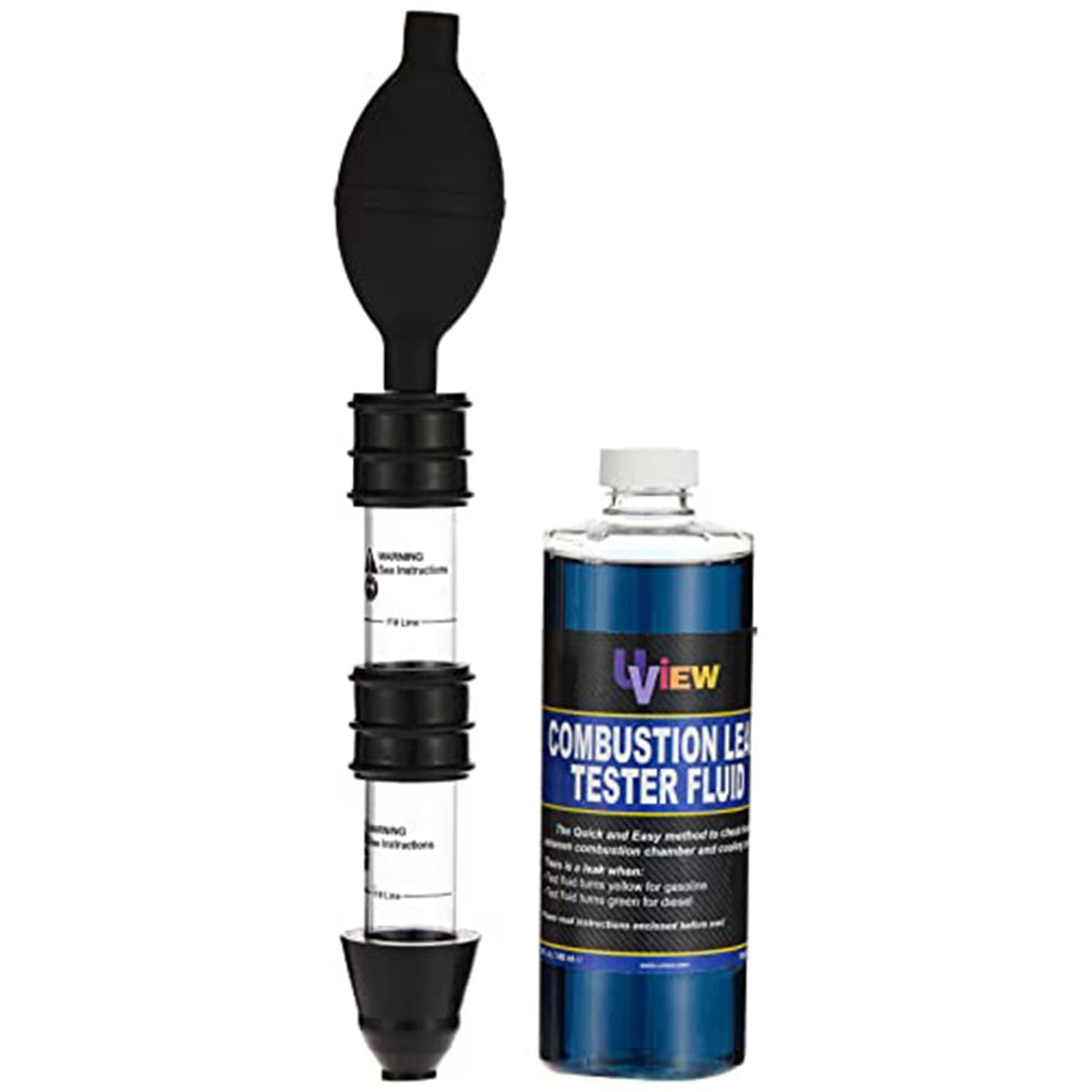 UView 560000 Automotive Combustion Leak Test Kit for Head Gaskets, Cylinder Heads and Engine Block Leaks, Gas/Diesel Engines, Dual-Chamber Tester Filters Alkaline Particles, 16oz Testing Fluid