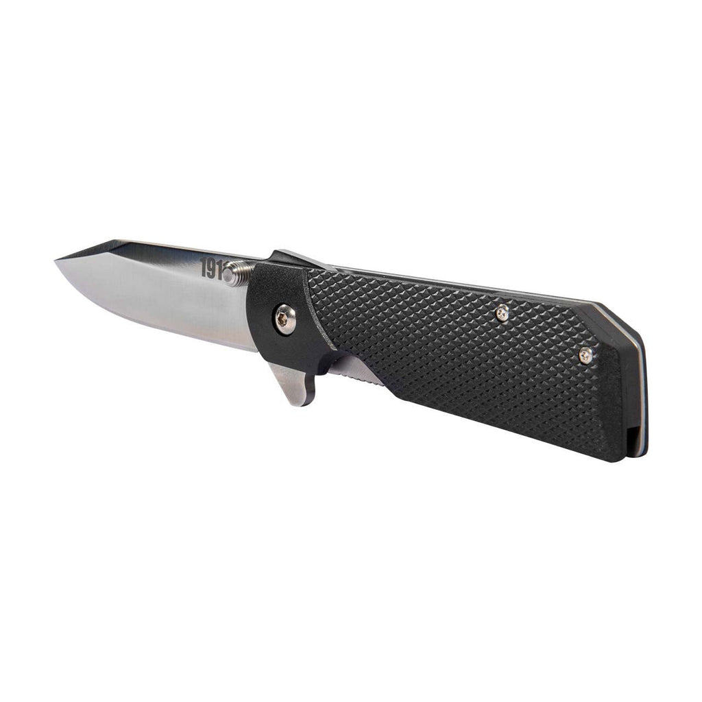 Cold Steel 1911 Folding Knife with Liner Lock, Checkered Griv-Ex Handle, Ambidextrous Pocket Clip, and Flipper, Silver & Black