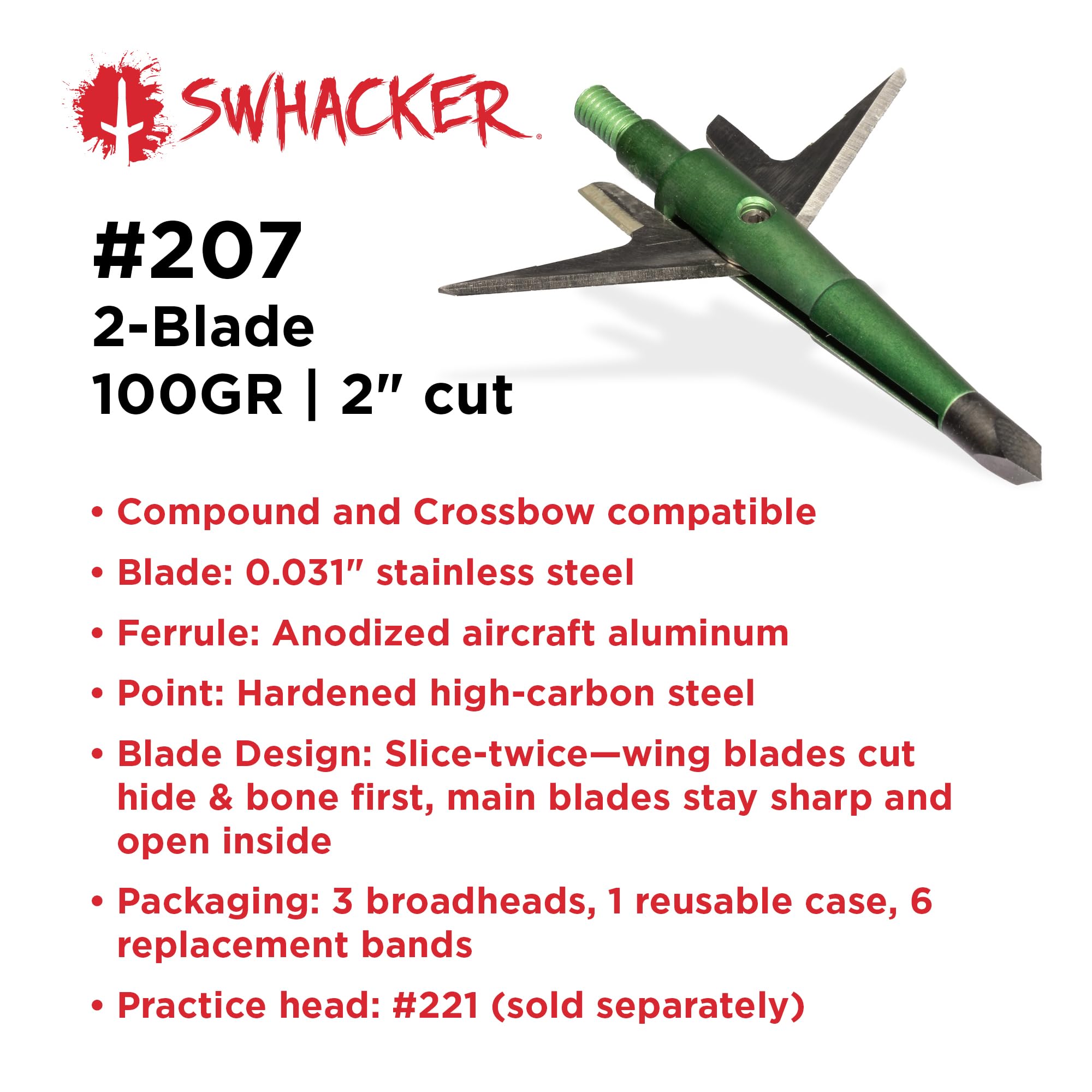 Swhacker SWH00207 #207 Mechanical Broadhead, 100 Grain (3-pack)