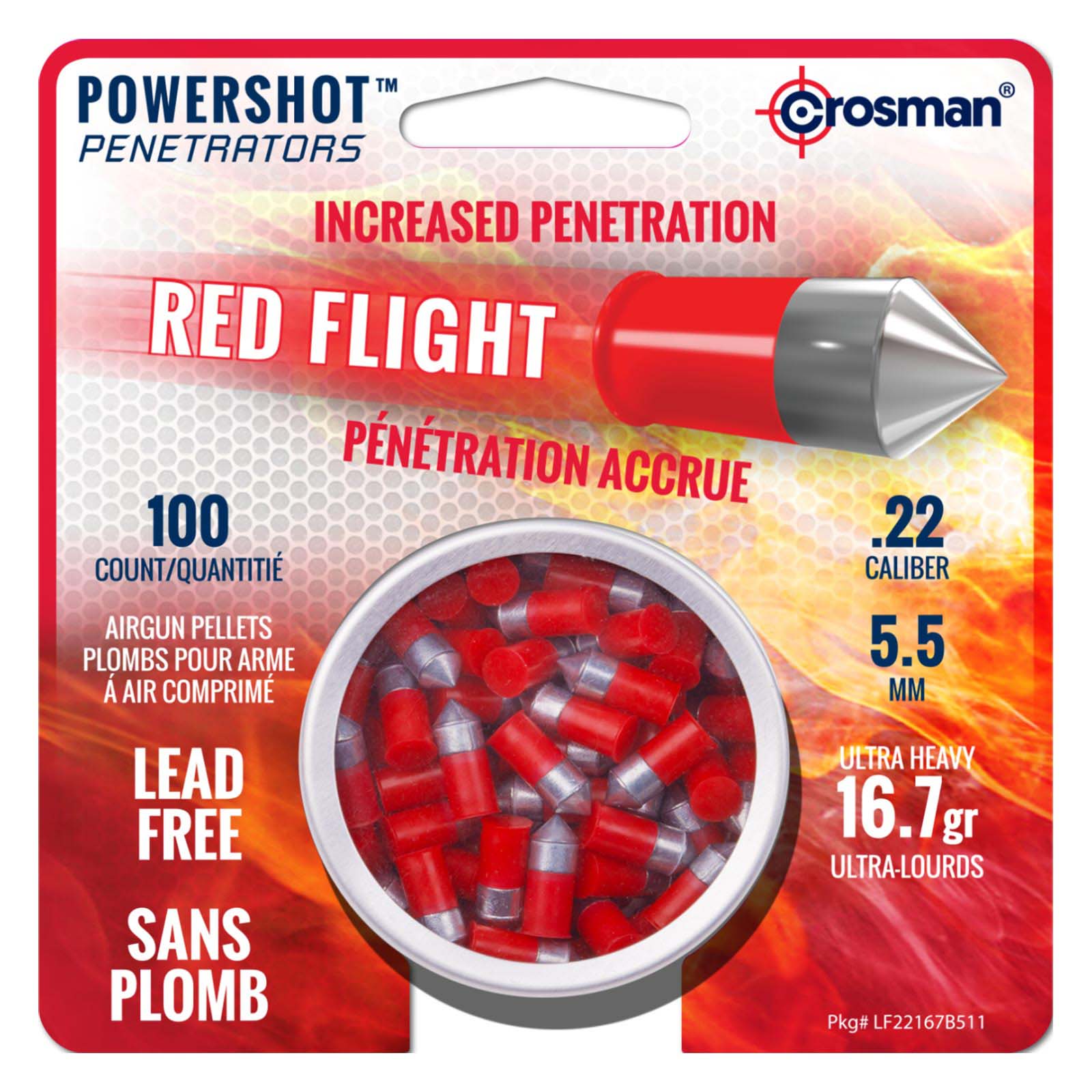 Powershot Red Flight Penetrator (Red), .22 Caliber, 16.7 Grain, 100 Count
