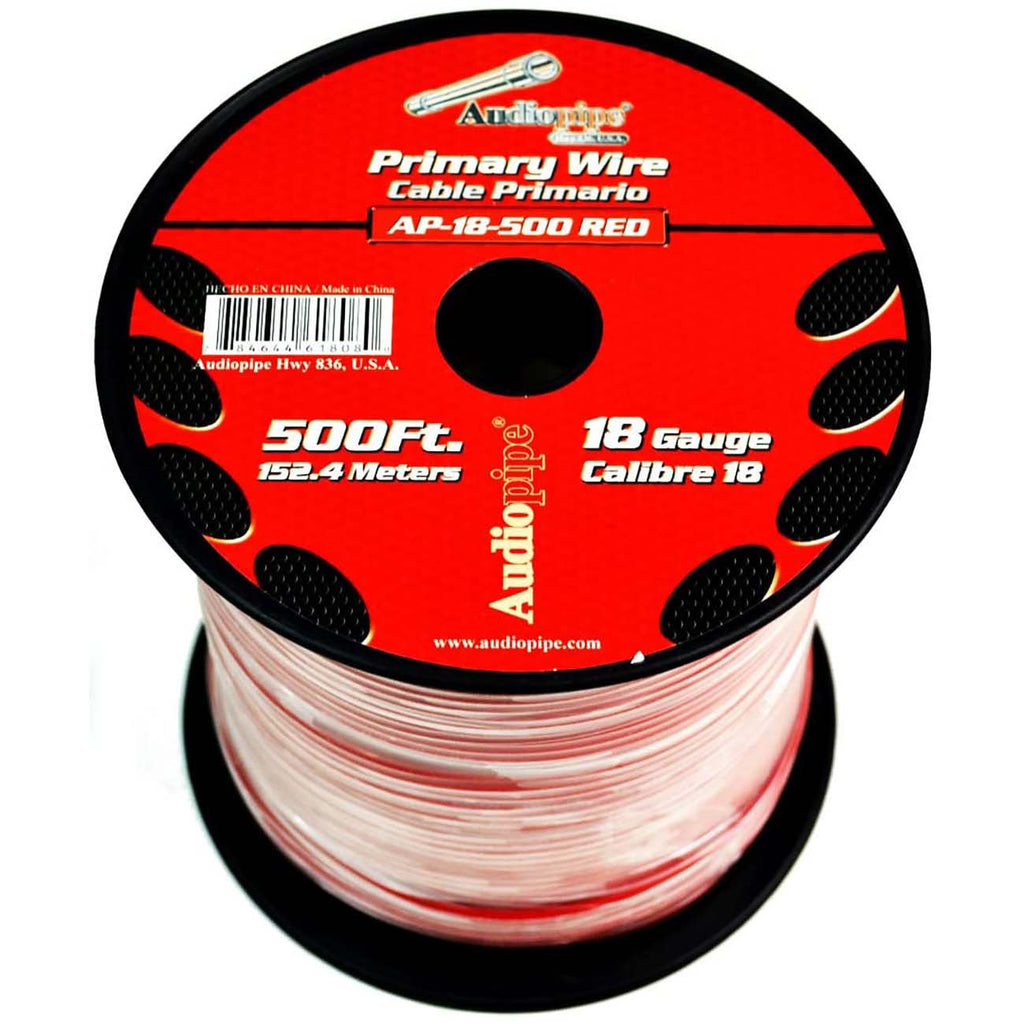 Audiopipe AP18500RD 18-Gauge Primary Wire – 500 ft Red Automotive Electrical Cable