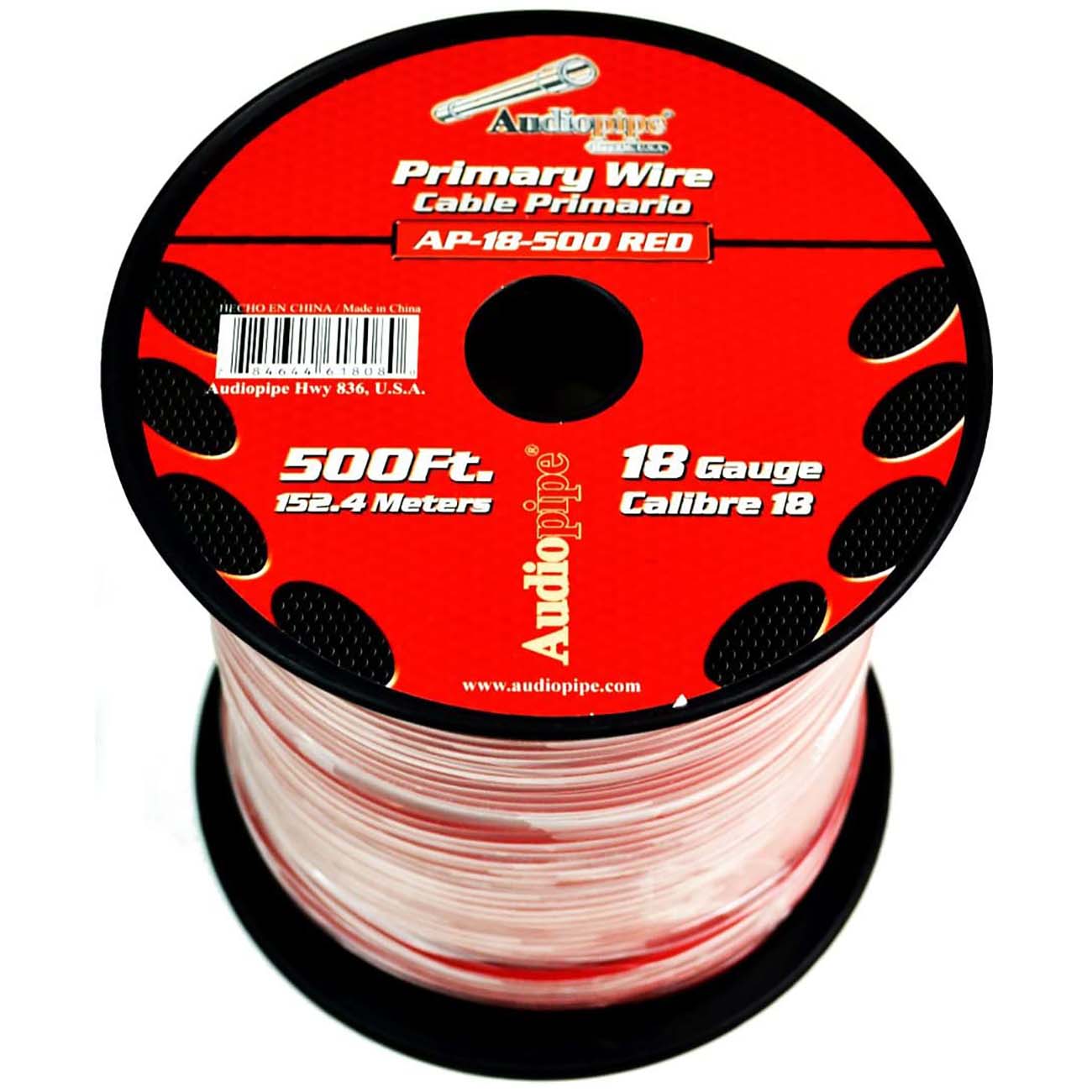 Audiopipe AP18500RD 18-Gauge Primary Wire – 500 ft Red Automotive Electrical Cable