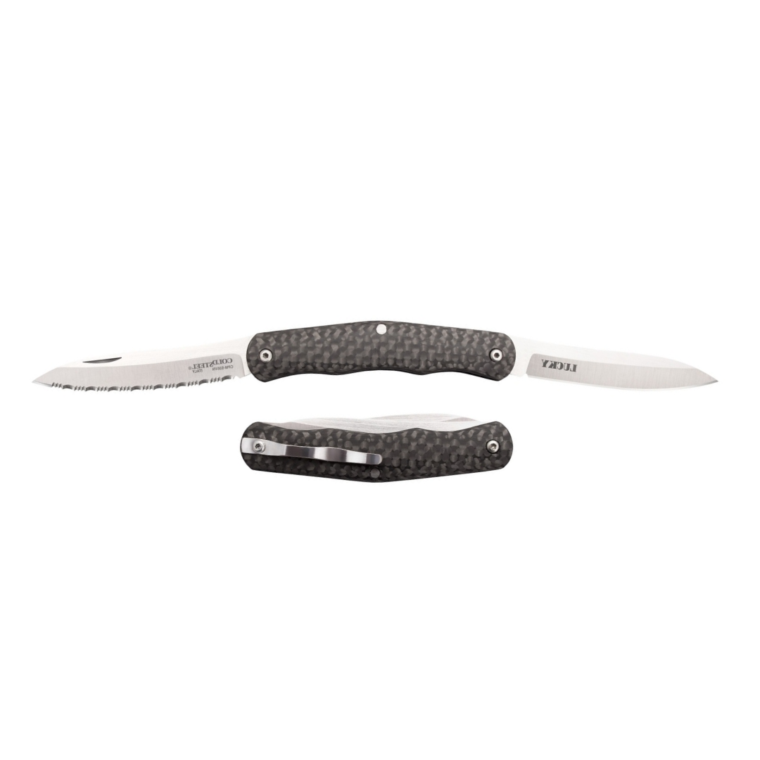 COLD STEEL Lucky Twin 2.625" S35VN Blades 3.25" Carbon Fiber Handle Everyday Carry Compact Pocket Folding Knife w/Slip Joint Lock