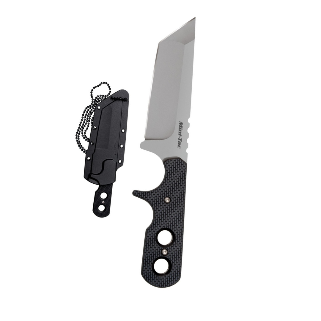 Cold Steel Mini Tac Tanto 3.75" AUS8A Razor-Sharp Plain Blade 3" Griv-Ex Handle Tactical Fixed Blade Neck Knife w/Secure-Ex Sheath
