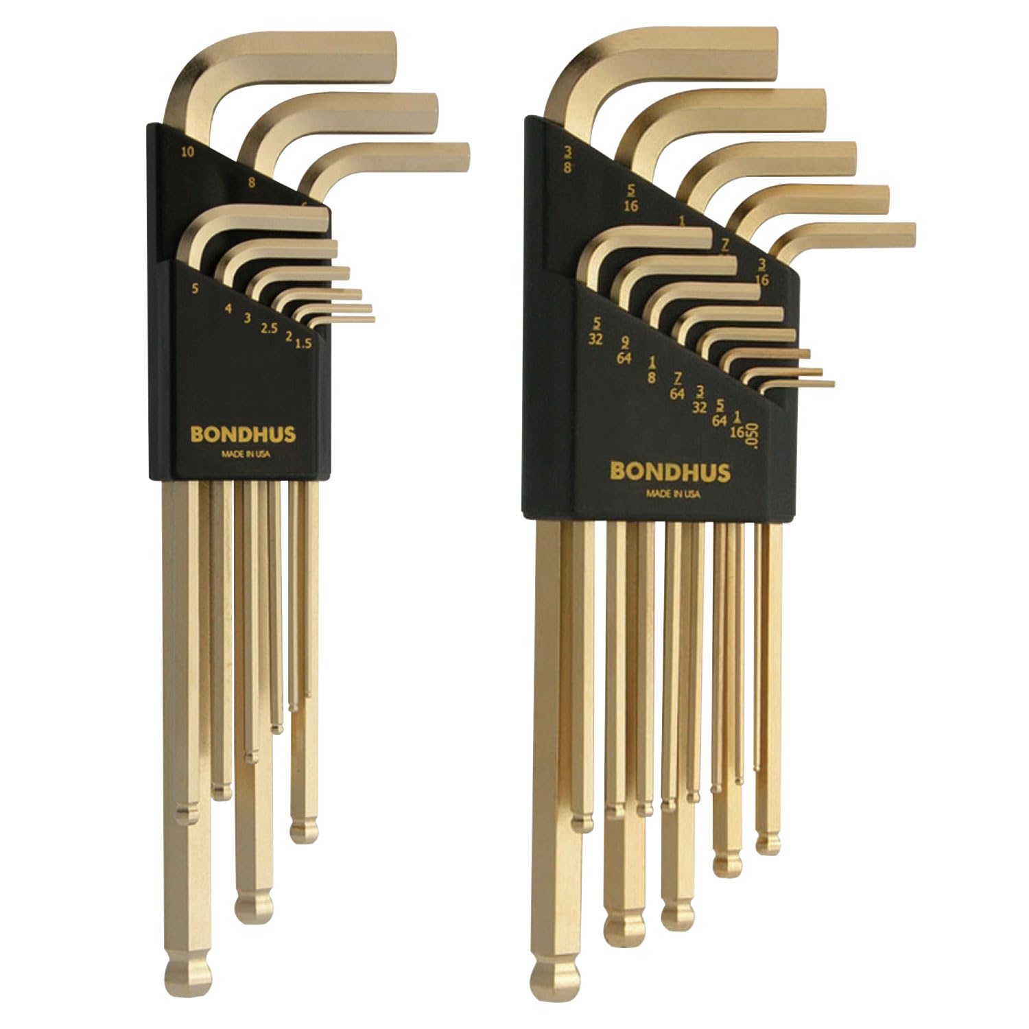 Bondhus 20899 Inch/Metric GoldGuard Plated Ball EndL-Wrench Double Pack 37937 (.050-3/8) & 38099 (1.5-10mm), multi, one size