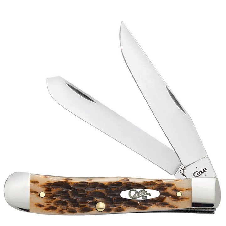 Case WR XX Pocket Knife Amber Bone Trapper Peachseed Jig W/Clip Item #6540 - (6254C SS) - Length Closed: 4 1/8 Inches