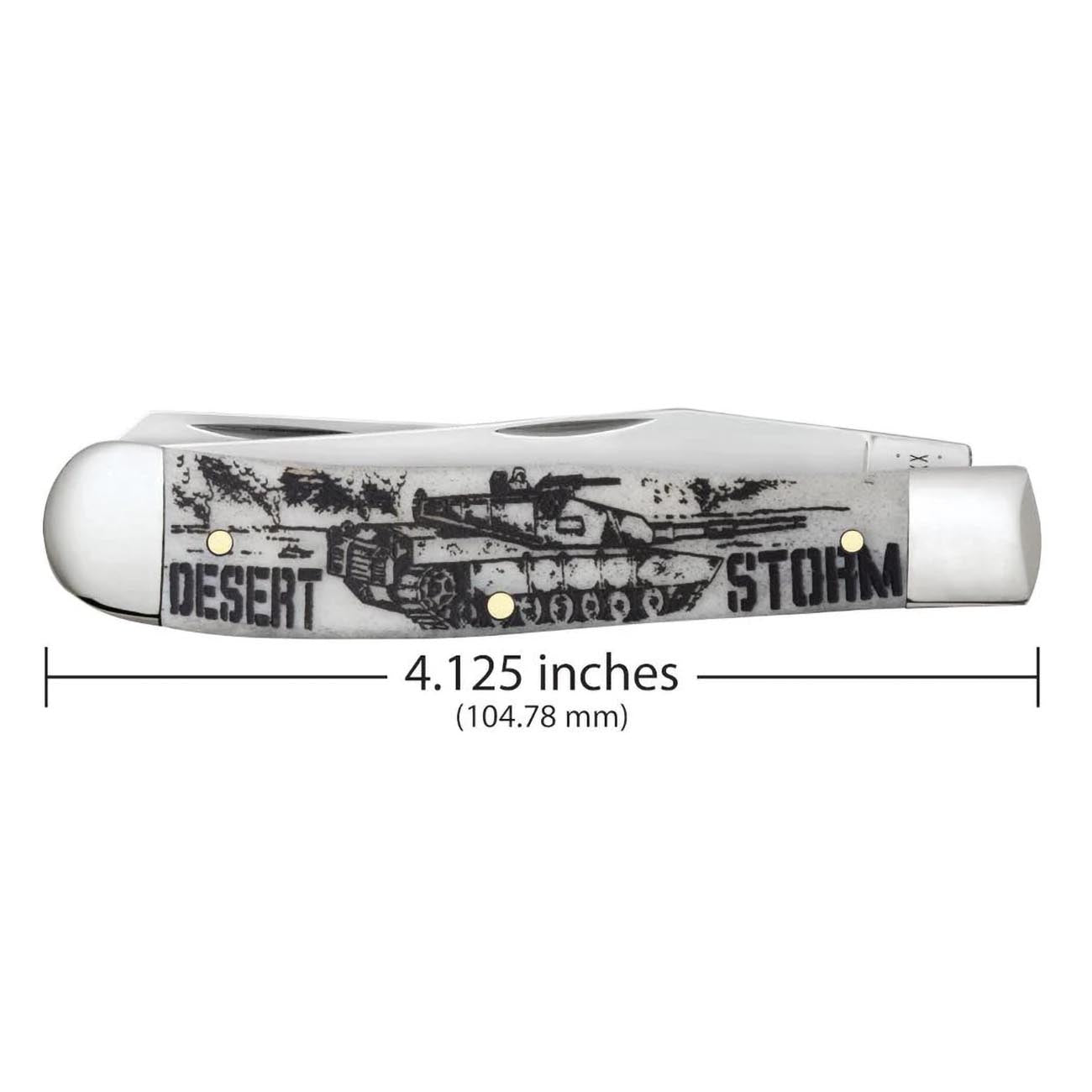 Case XX WR POCKET KNIFE TRAPPER - DESERT STORM - EMBELLISHED SMOOTH NATURAL BONE, ITEM 50953, LENGTH CLOSED 4 1/8 INCH (6254 SS)