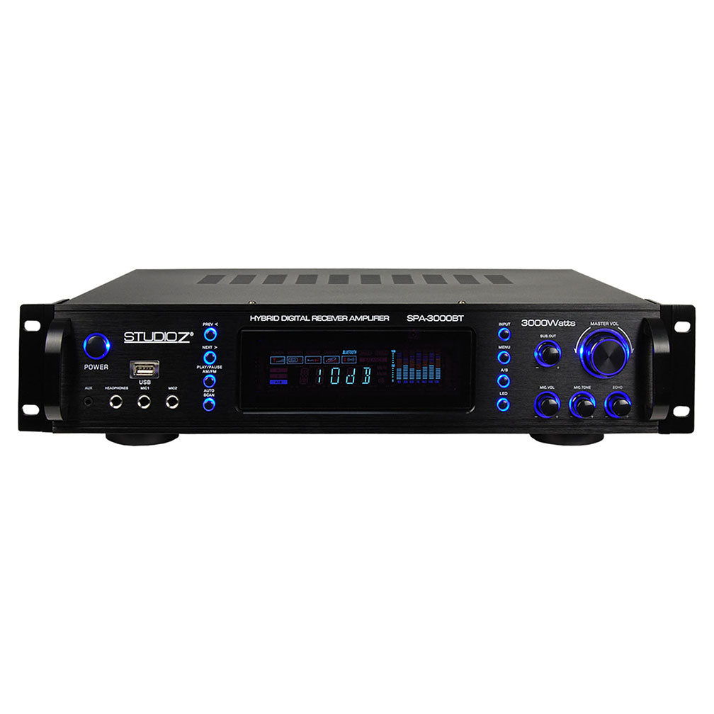 Studio Z SPA-3000BT 3000 Watt Hybrid Receiver and 2 Channel Amplifier with AM/FM Radio Stereo for Home Digital Studio Audio Music Sound System