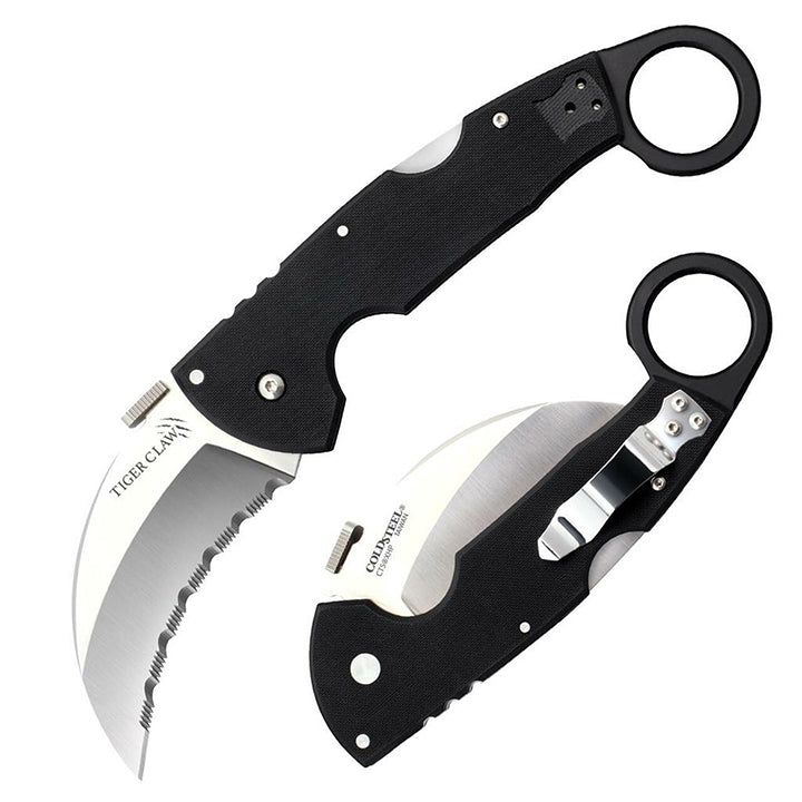 Cold Steel Tiger Claw 3.5" S35VN Razor-Sharp Serrated Blade 6" Easy-to-Grip G-10 Handle EDC Tactical Folding Knife with Tri-Ad Lock