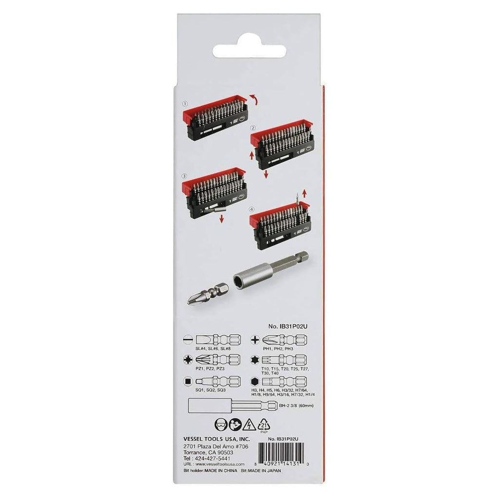VESSEL IMPACT BALL™ Torsion Bit 30+1 PC. Set in SLIDE CASE No.IB31P02U Made in Japan by VESSEL