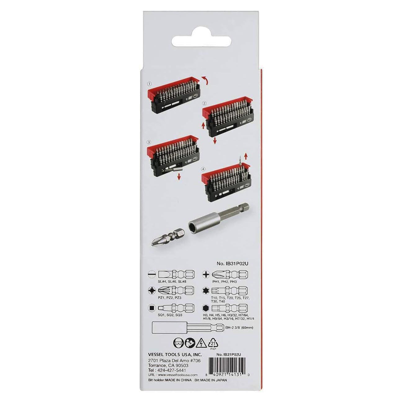 VESSEL IMPACT BALL™ Torsion Bit 30+1 PC. Set in SLIDE CASE No.IB31P02U Made in Japan by VESSEL