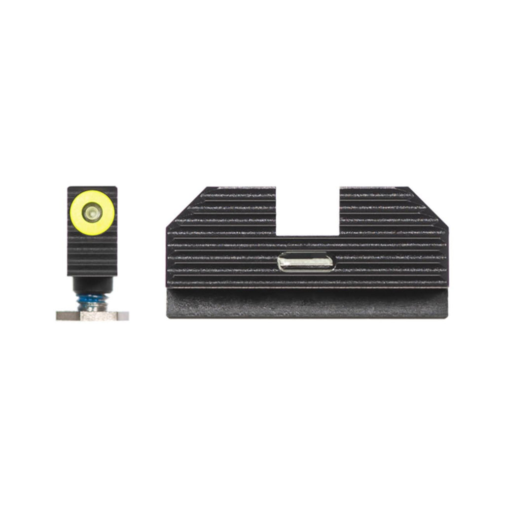 Night Fision Costa Ludus Night Sight Set Compatible with Glock 17/19/22-28/31-35/37-41/45/48 - Yellow Front Ring, Rear Sight with Horizontal Tritium Bar