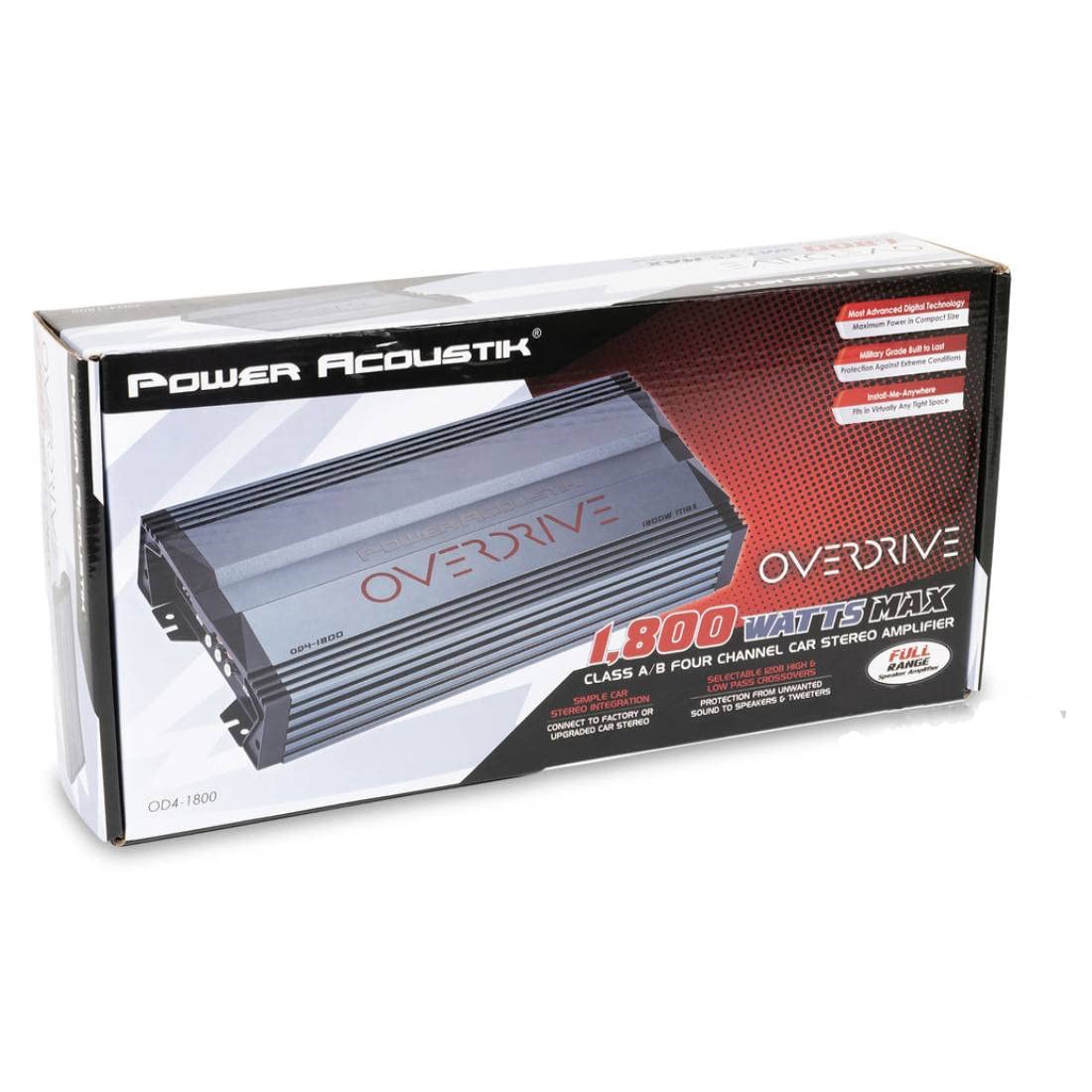 Power Acoustik OD41800 4-Channel Class A/B Car Amplifier – 900W RMS / 1800W Max, Full-Range Amp