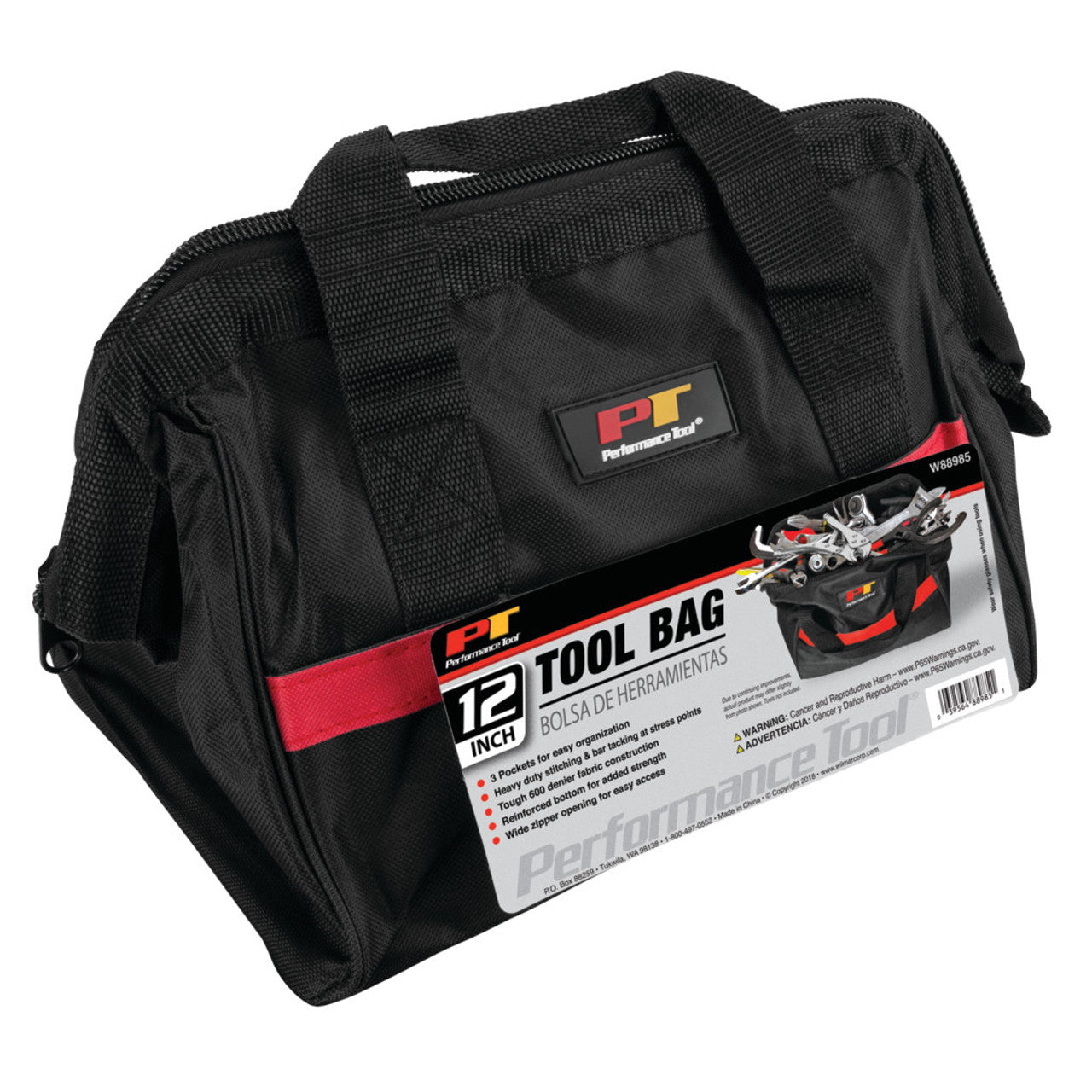 Performance Tool W88985 Heavy Duty Tool Pouch with 3 Pockets - 600 Denier Fabric and Reinforced Bottom for Maximum Durability and Easy Access