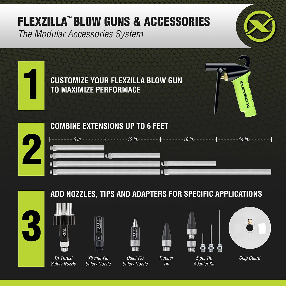 Flexzilla X1 Blow Gun Kit, 10-Piece, ZillaGreen - AG1500FZKIT