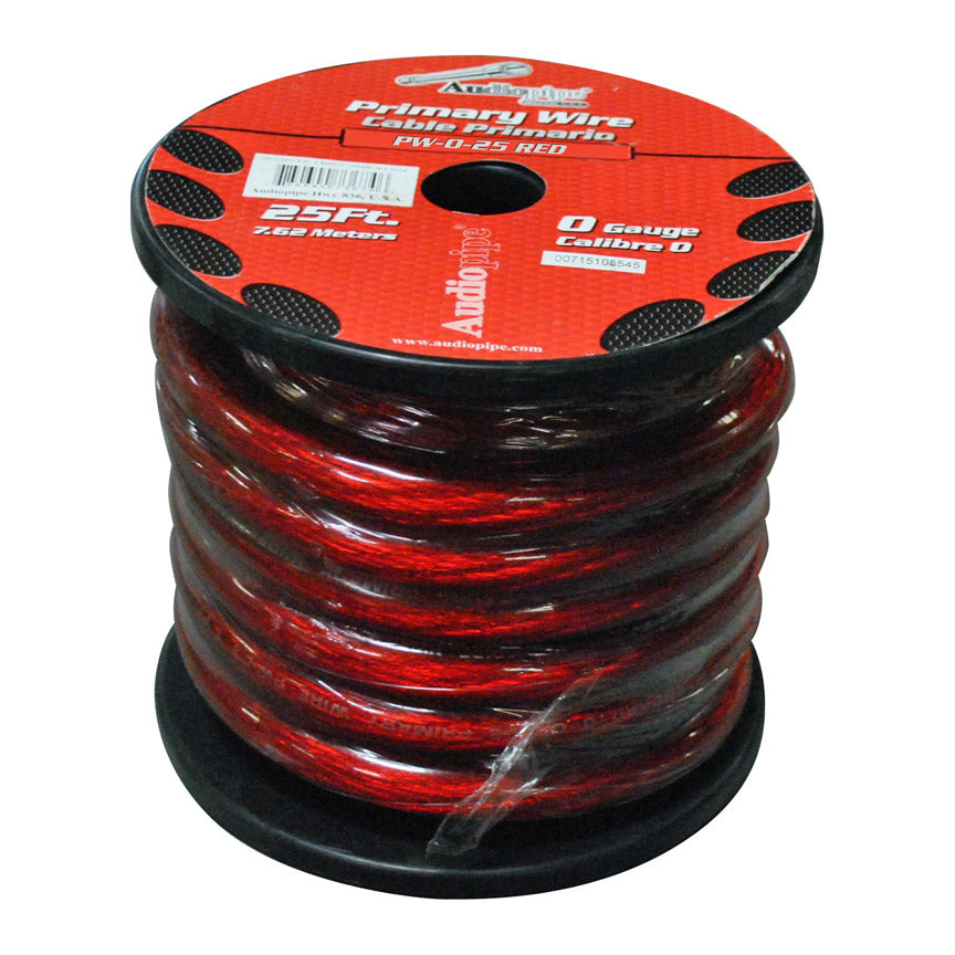 Audiopipe 0 Gauge Power Wire, Primary Automotive Power Wire, 50 Feet (Red, 25 ft)