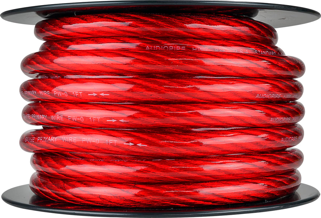 Audiopipe 0 Gauge Power Wire, Primary Automotive Power Wire, 50 Feet (Red, 25 ft)