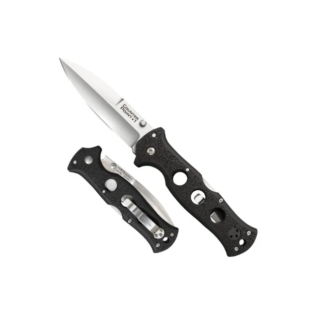 Cold Steel Counter Point Folding Knife with Tri-Ad Lock and Pocket Clip, Counter Point 1,Silver & Black