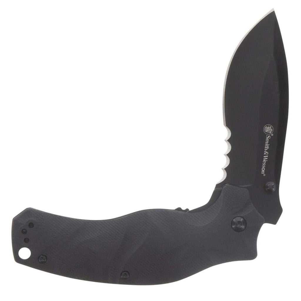 Smith & Wesson Black Ops 3.5" Recurve Folding Knife 1136220 – Black Stainless Steel, Liner Lock EDC