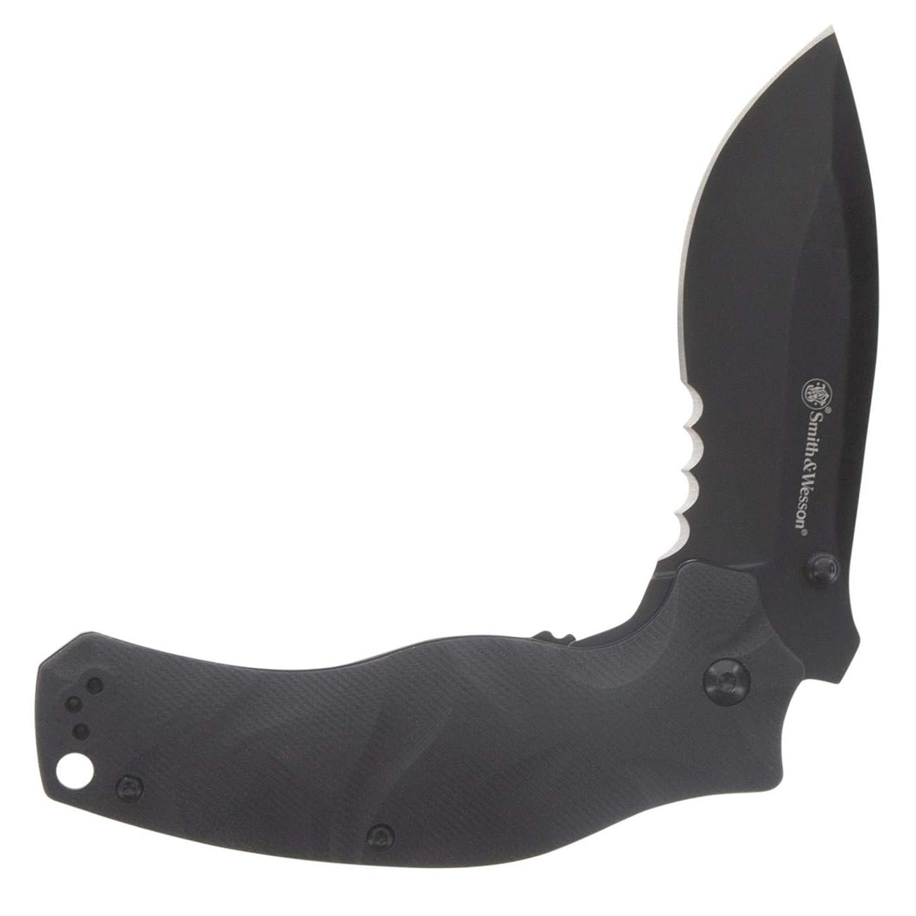 Smith & Wesson Black Ops 3.5" Recurve Folding Knife 1136220 – Black Stainless Steel, Liner Lock EDC