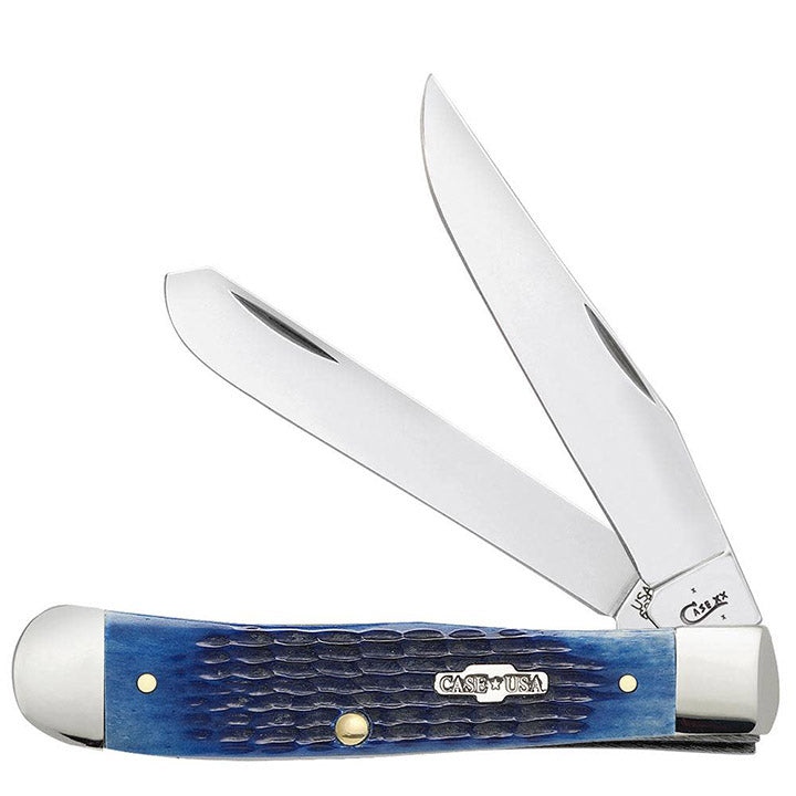 W. R. Case & Sons Blue Bone Trapper Pocket Knife CASE2800 – Peach Seed Jig 2-Blade Tru-Sharp Stainless Steel Folding EDC