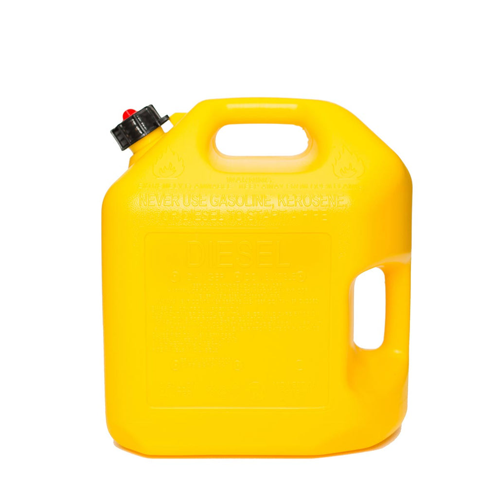 Midwest Can 8610 Safe-Flo Auto Shut Off 5 Gallon Diesel Can Yellow Plastic Fuel Container with FlameShield Safety System & Quick-Flow Spout - 1 Pack