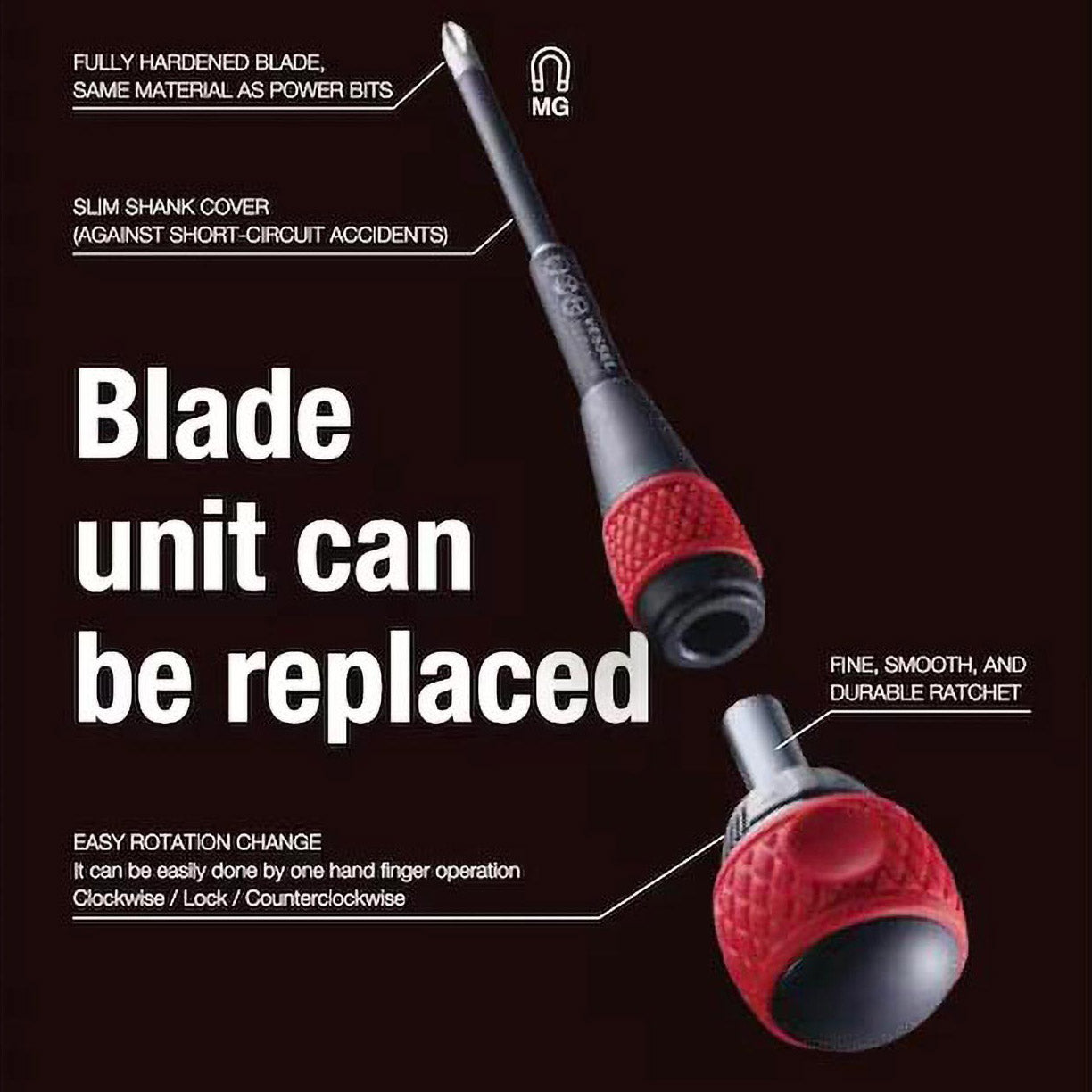 Vessel 2200S6100 Ball Ratchet Screwdriver – Slotted 6mm x 100mm Flathead Driver