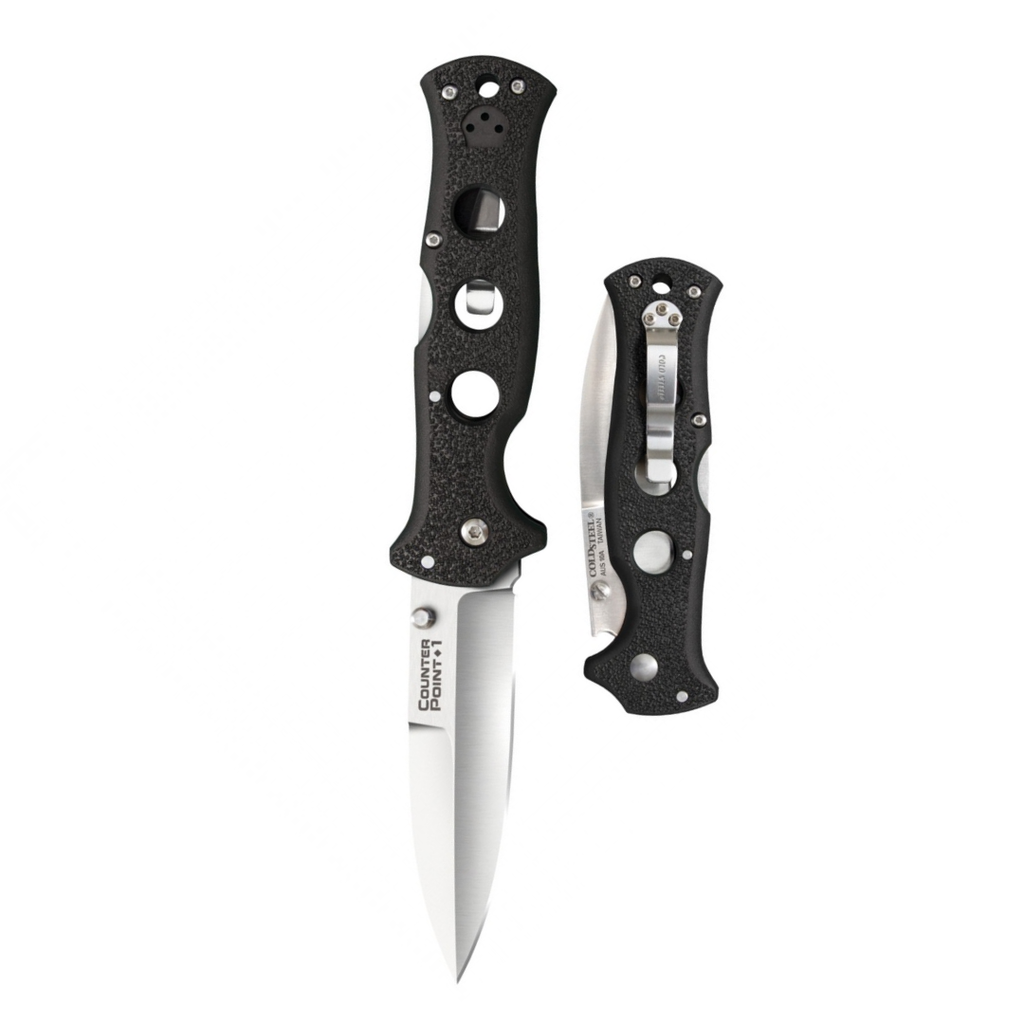 Cold Steel Counter Point Folding Knife with Tri-Ad Lock and Pocket Clip, Counter Point 1,Silver & Black