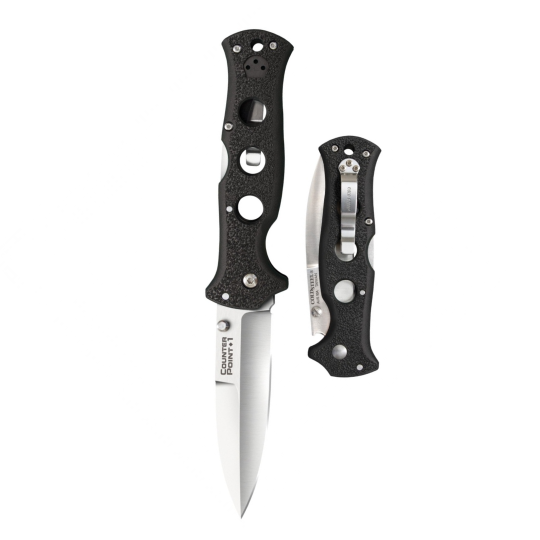 Cold Steel Counter Point Folding Knife with Tri-Ad Lock and Pocket Clip, Counter Point 1,Silver & Black