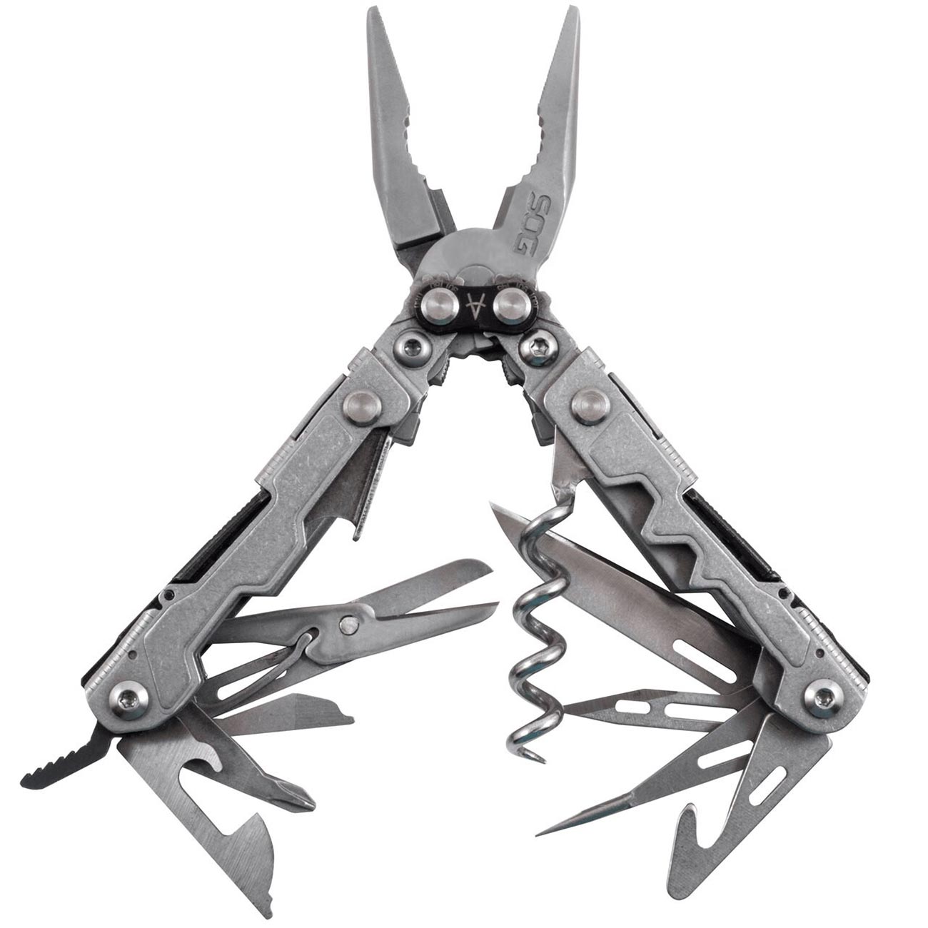 SOG PowerLitre Mini Utility Multi-Tool w/ 19 Lightweight Tools, Compact 5 Inch Long Utility Tool with Knife, Screwdriver, Hex Bit Holder, Stone Wash