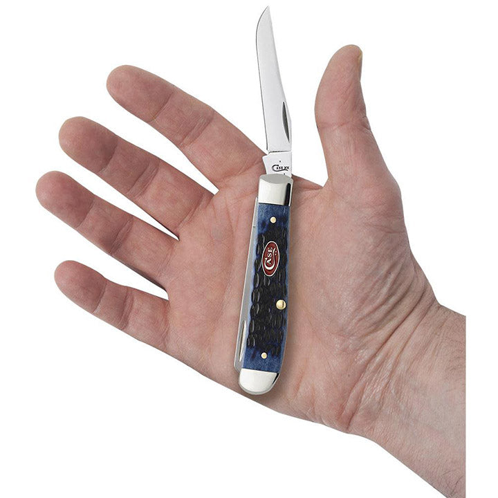 Case WR XX Pocket Knife Navy Blue Jigged Bone Mini Trapper Item #7321 - (6207 SS) - Length Closed: 3 1/2 Inches
